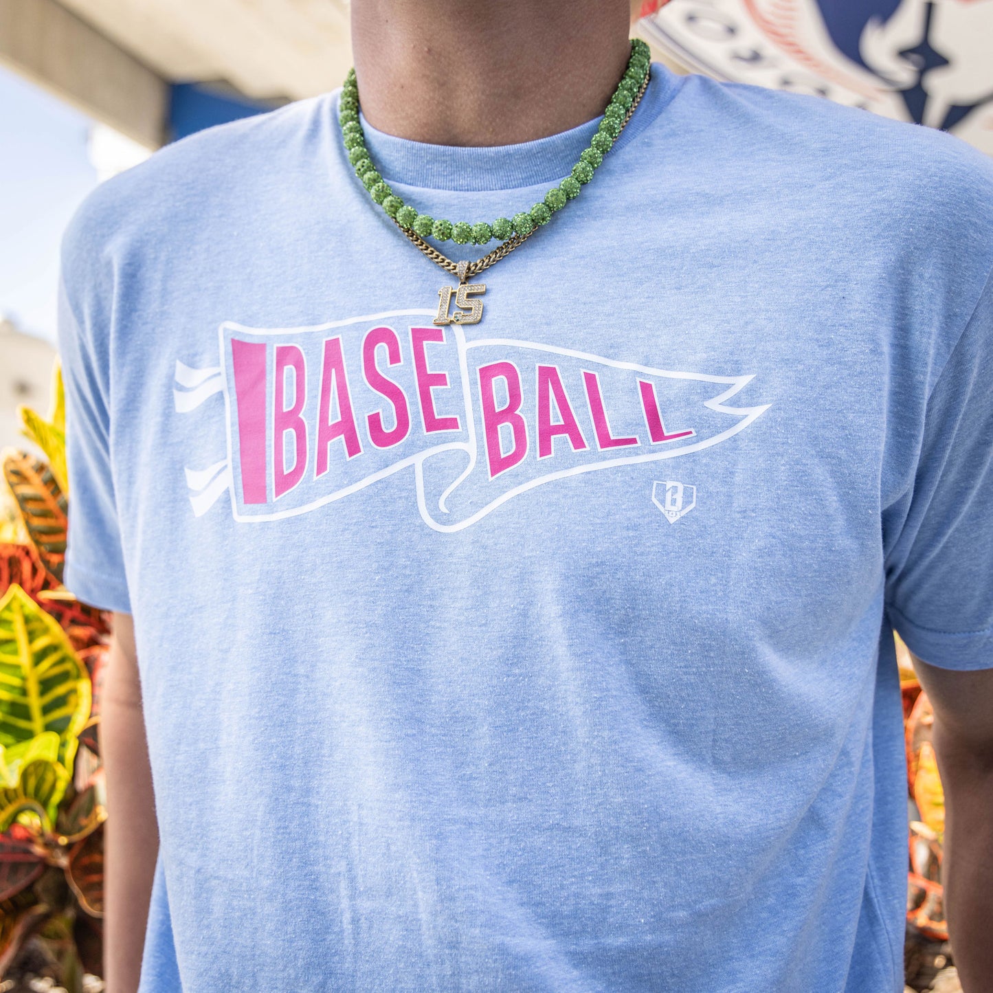 Blue Baseball pennant tee