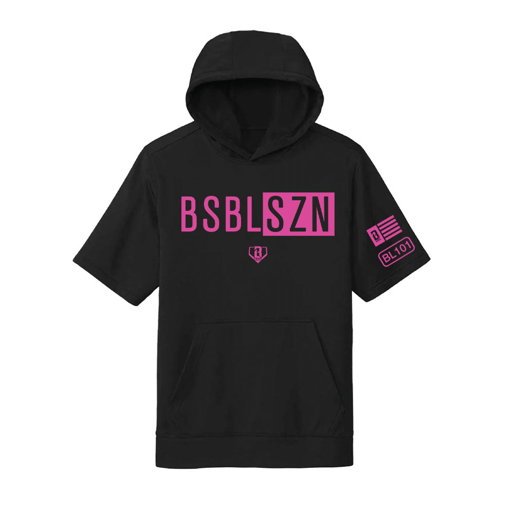 BSBL-SZN Youth Short Sleeve Hoodie V2 Black/Pink – Baseball Lifestyle 101