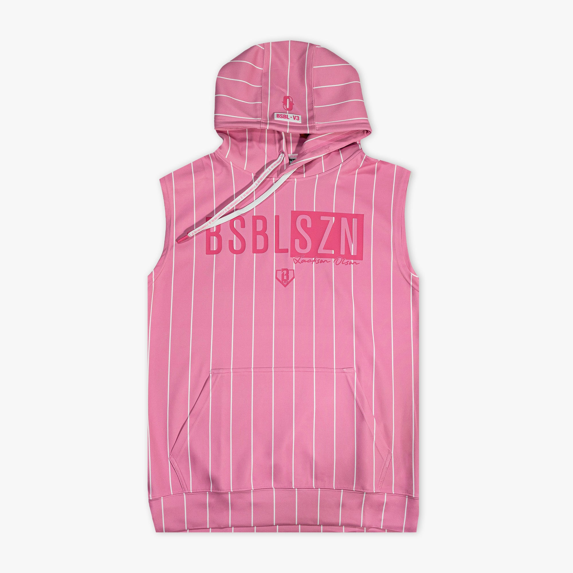 BSBL-SZN Sleeveless Hoodie V3 - Pink Pinstripes - Baseball