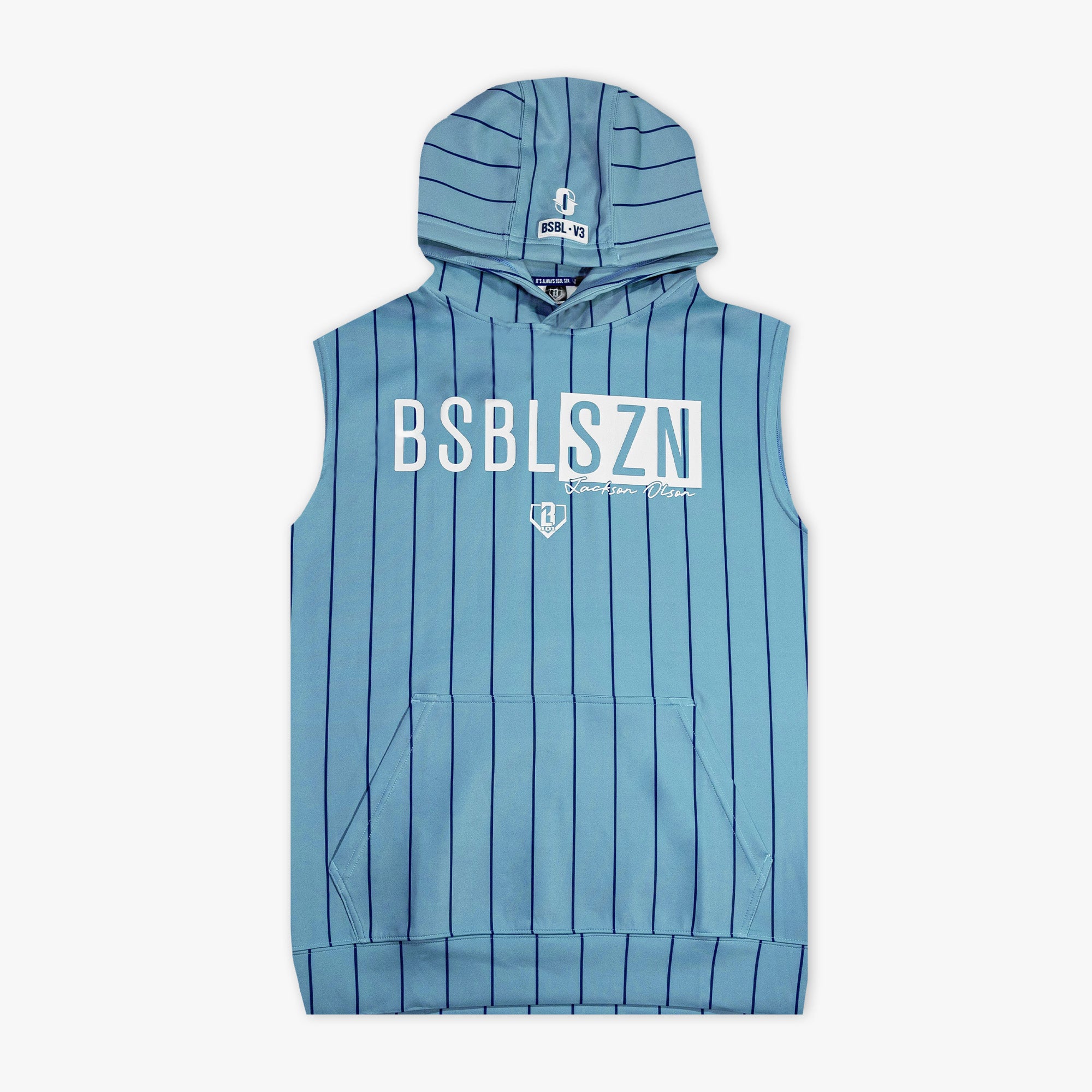 BSBL-SZN Sleeveless Youth Hoodie V3 - Blue Pinstripes - Baseball