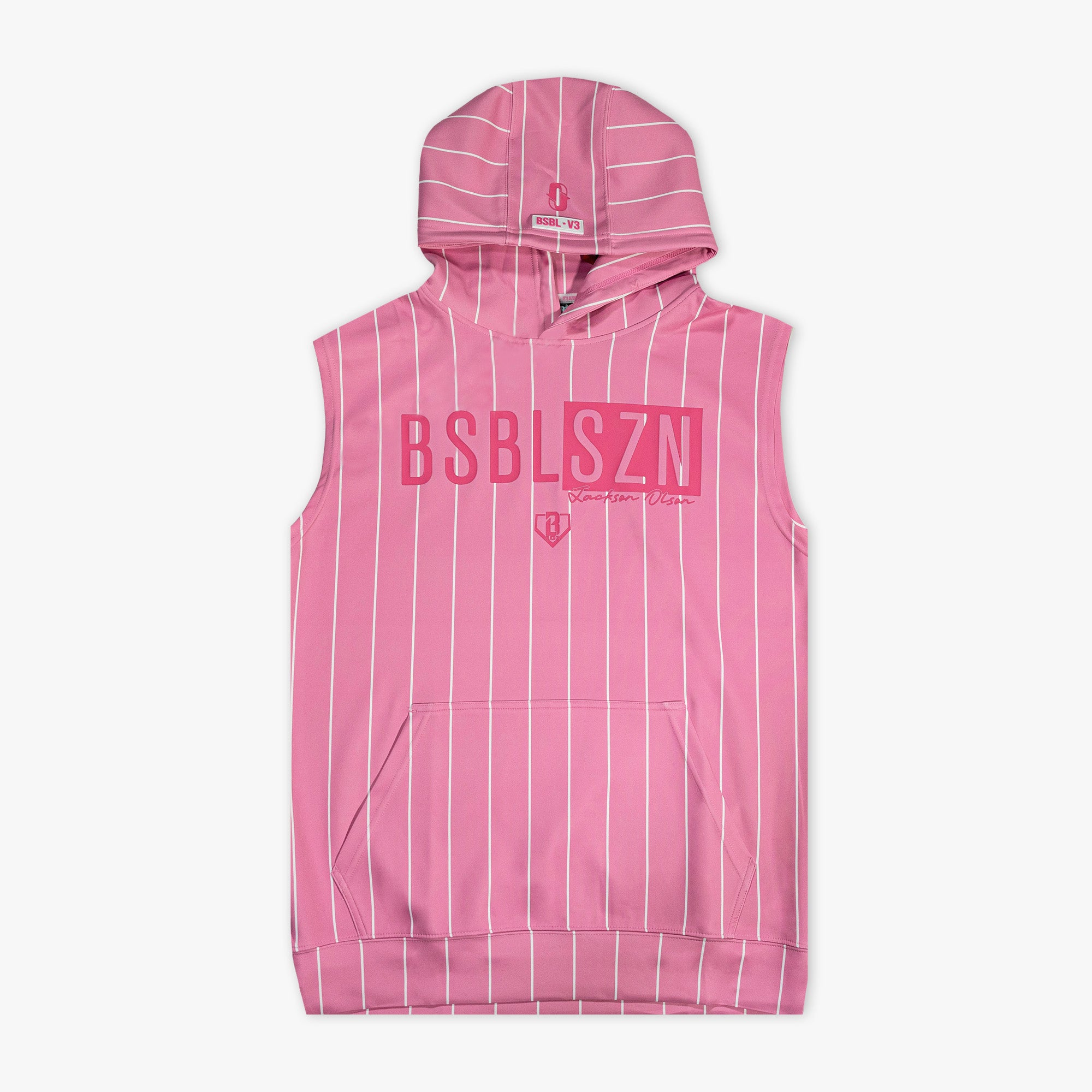 BSBL-SZN Sleeveless Youth Hoodie V3 - Pink Pinstripes - Baseball