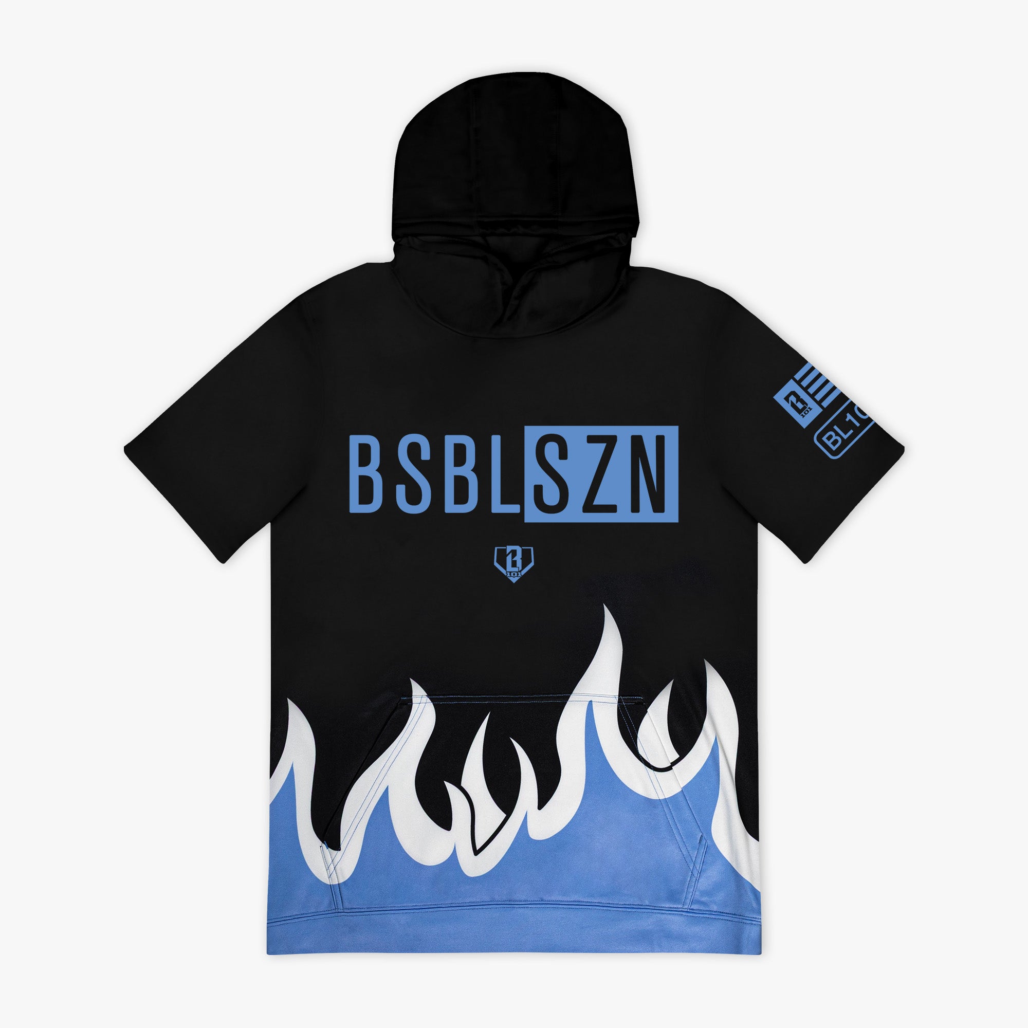 BSBL-SZN V2 Short Sleeve Youth Hoodie - Flames Blue - Baseball