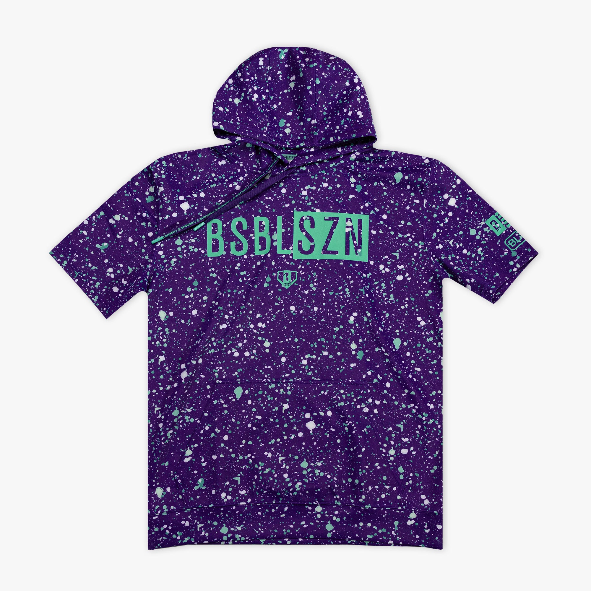 BSBL-SZN Short Sleeve Hoodie V3 - Splatter Purple/Teal – Baseball
