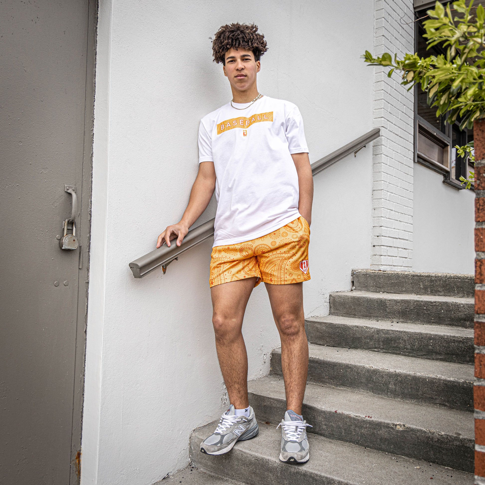 Orange paisley print shorts