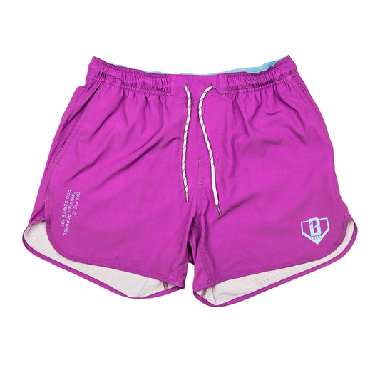 purple baseball shorts