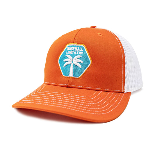 Orange trucker hat, orange baseball trucker hat