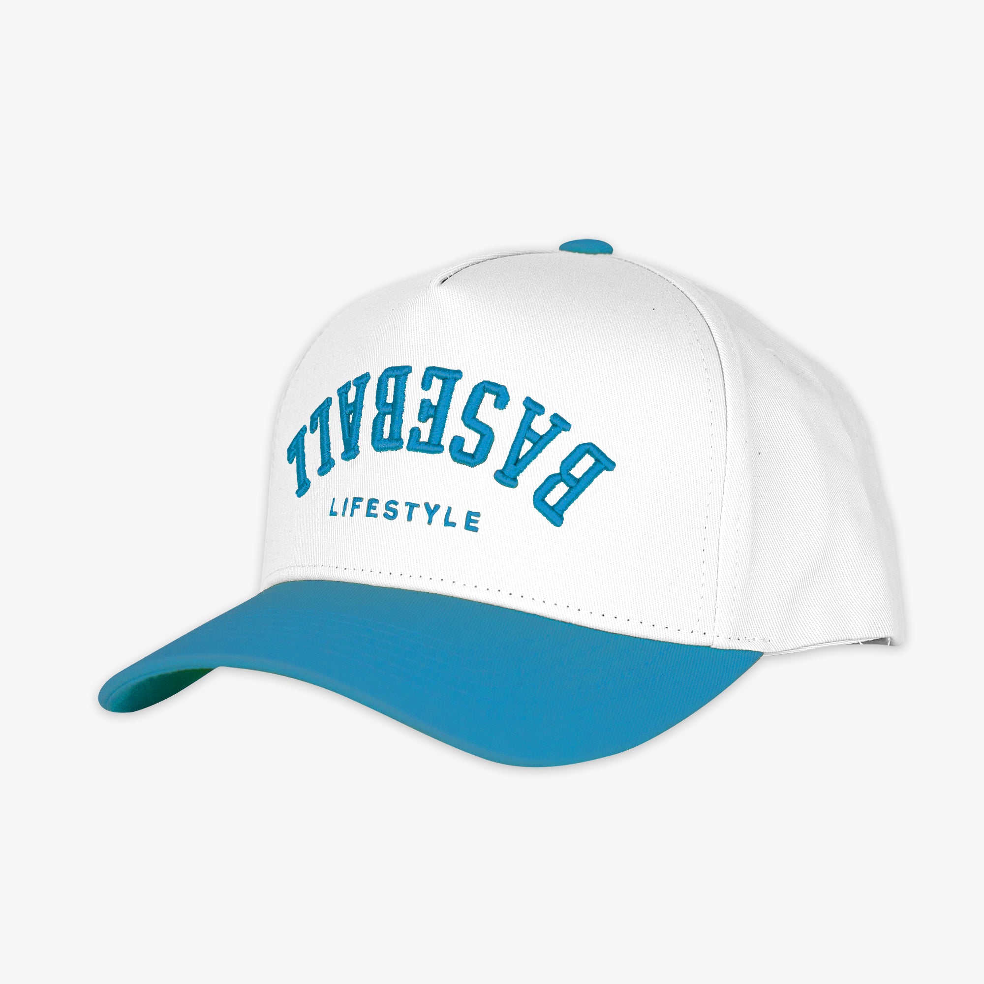 Upside Down Baseball Hat - White/Neon Blue - Baseball Lifestyle 101