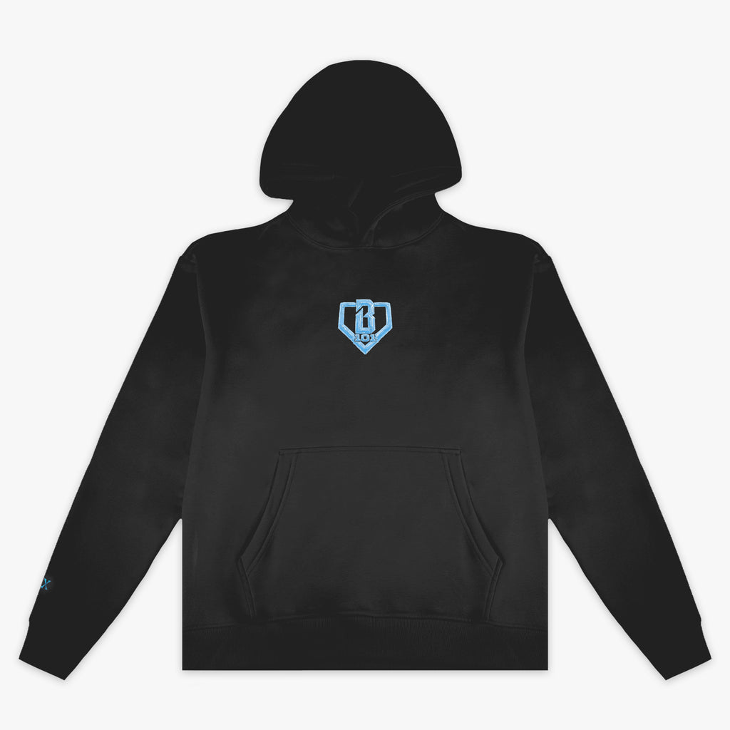Black youth hoodie with "10 Year Anniversary" design — front view
