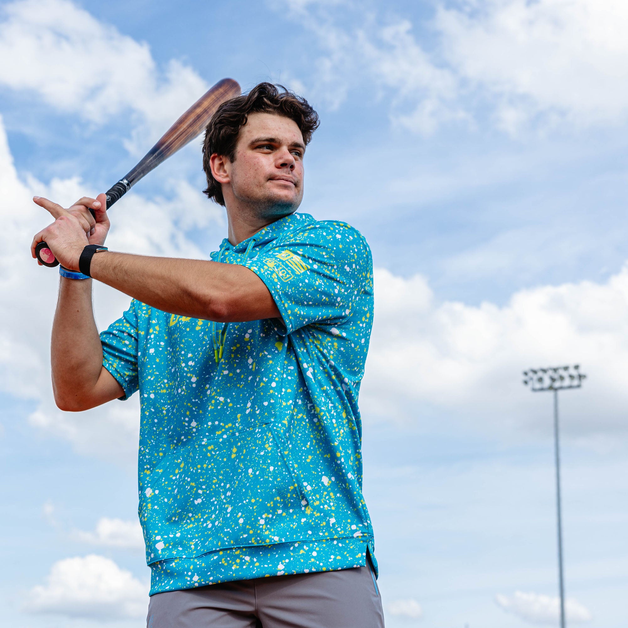 BSBL-SZN Short Sleeve Hoodie V3 - Splatter Highlighter - Baseball
