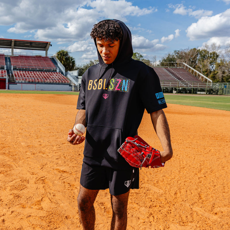 BSBL-SZN Youth Short Sleeve Hoodie V3 - Black/Midnight Sundae