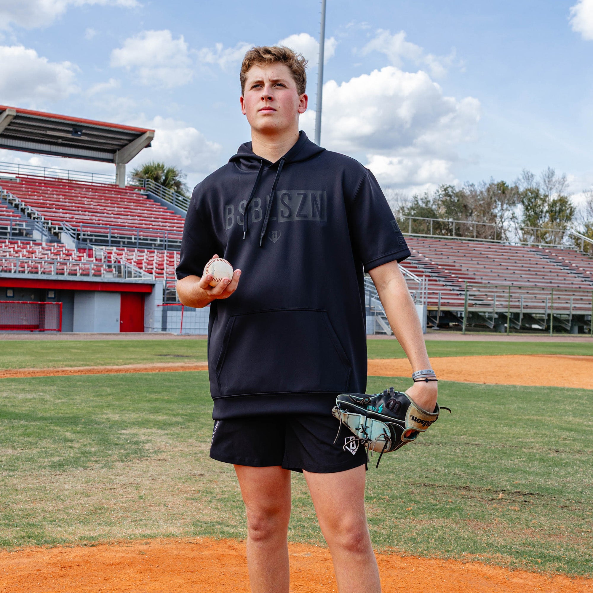 BSBL-SZN Short Sleeve Hoodie V3 - Blackout - Baseball Lifestyle 101