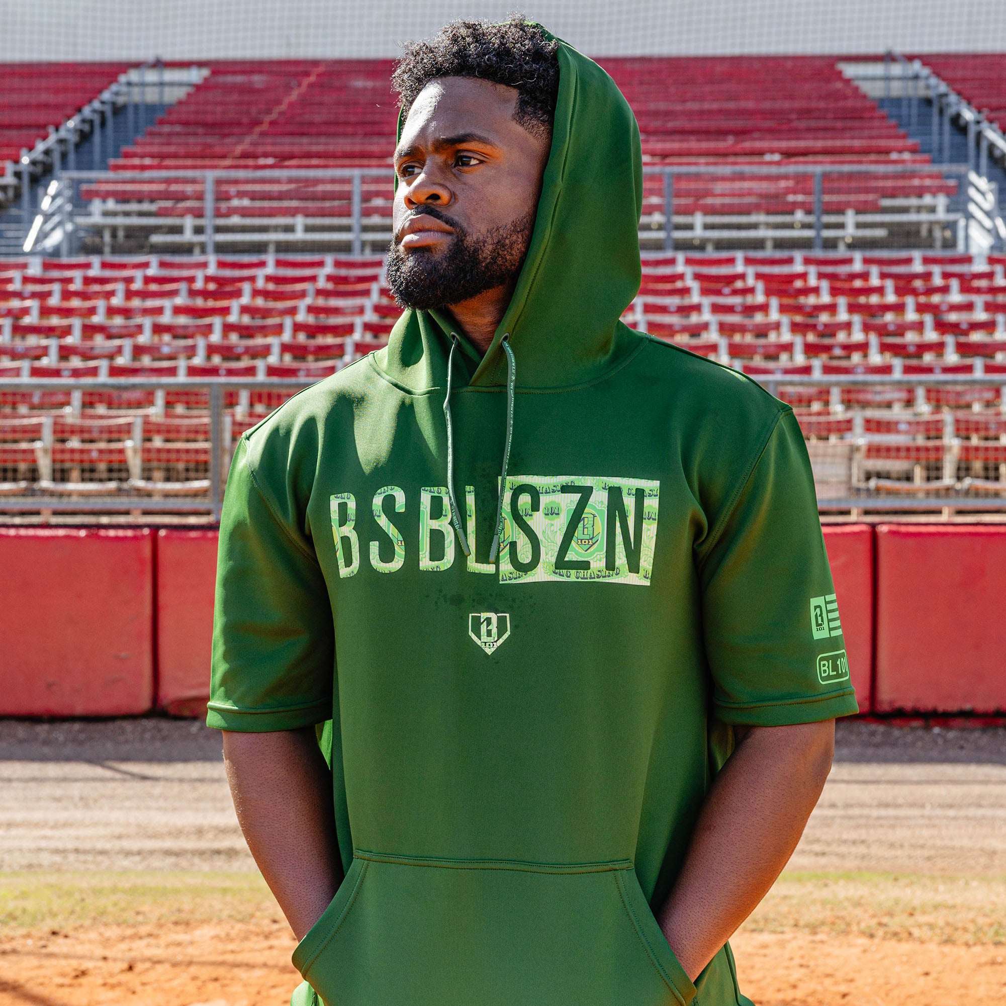 BSBL-SZN Short Sleeve Hoodie V3 - Dark Green/Bag Chaser