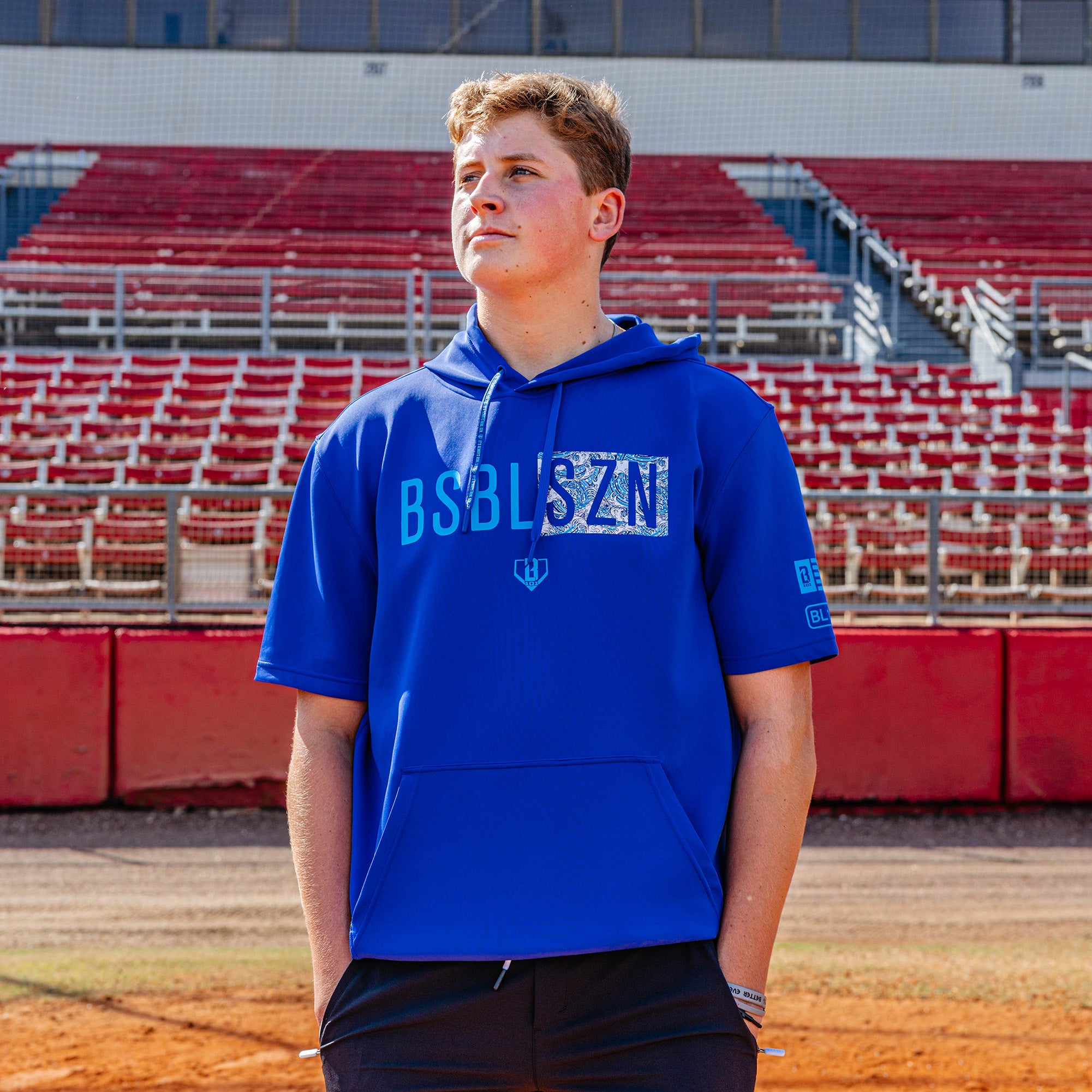 BSBL-SZN Youth Short Sleeve Hoodie V3 - Royal Blue/Oceans