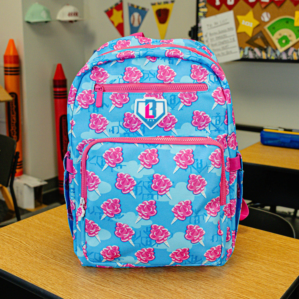 Multi-Color backpack with "Cotton Candy Rotation" design — back view