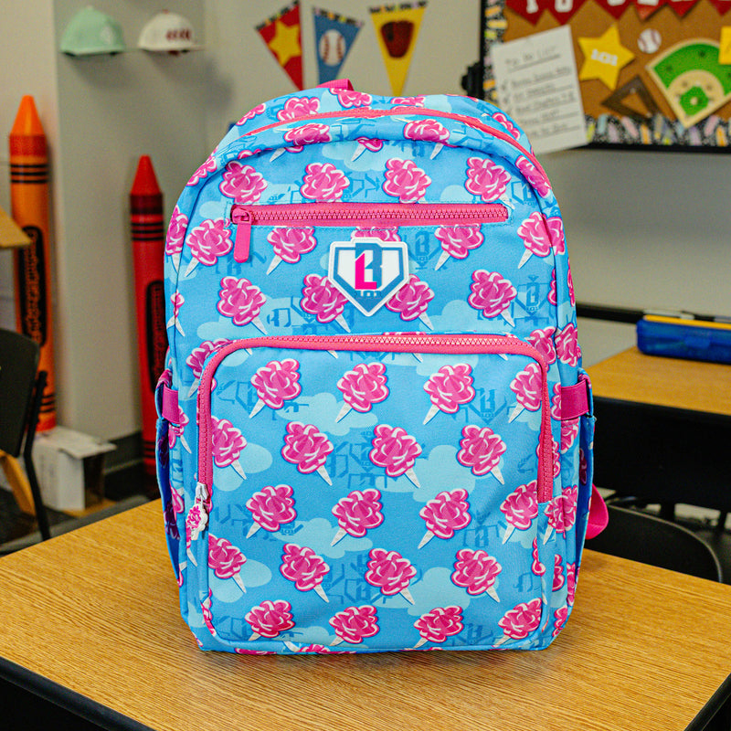 Multi-Color backpack with "Cotton Candy Rotation" design — back view