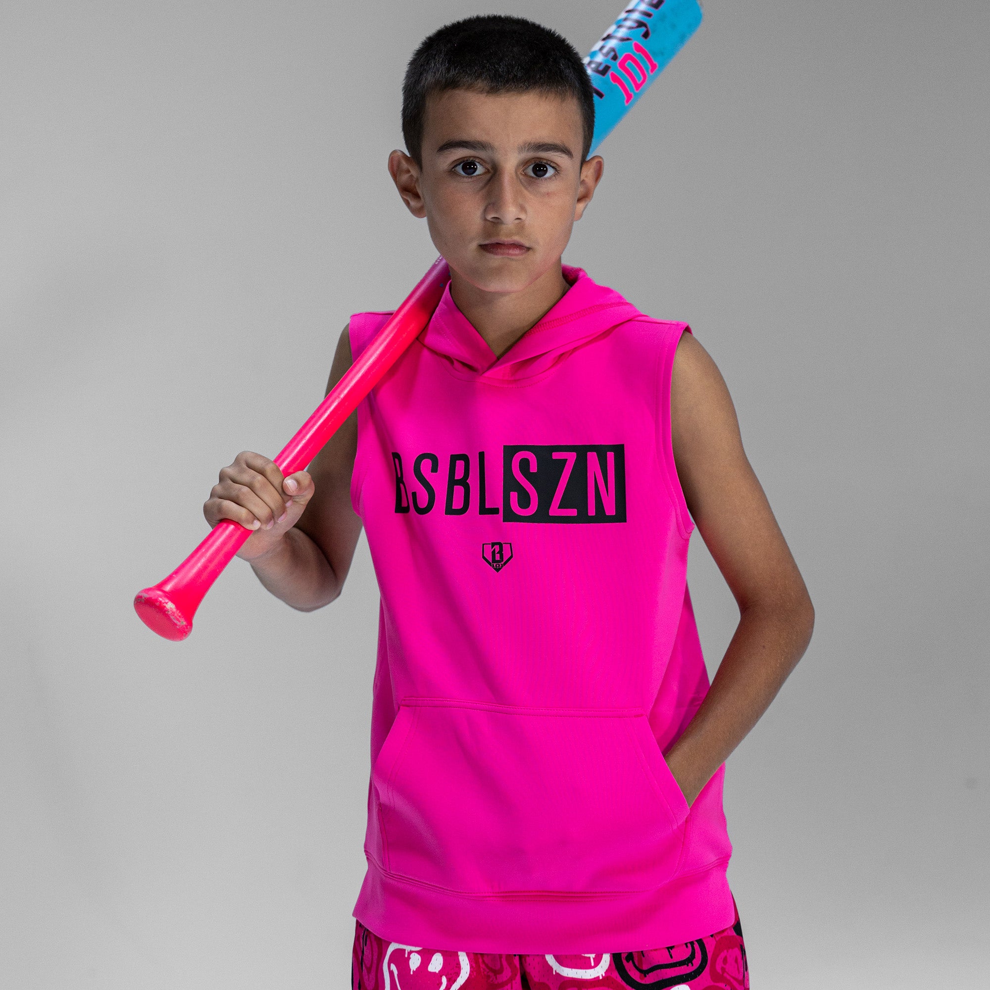 BSBL-SZN Sleeveless Youth Hoodie V3 - Pink – Baseball Lifestyle 101