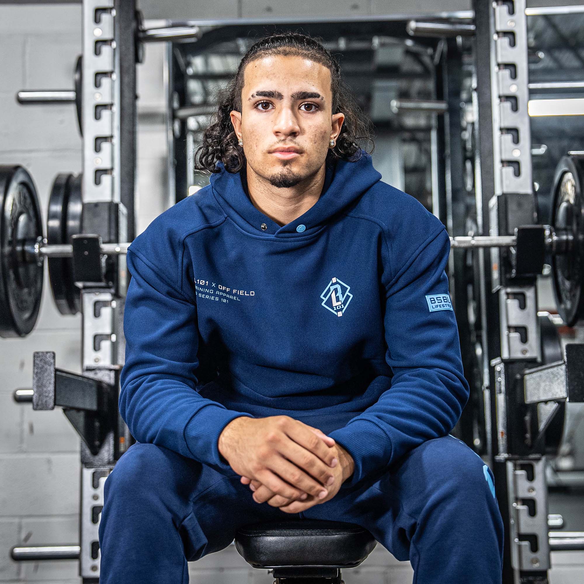 Off-Field Waffle Performance Youth Hoodie - Navy/Light Blue