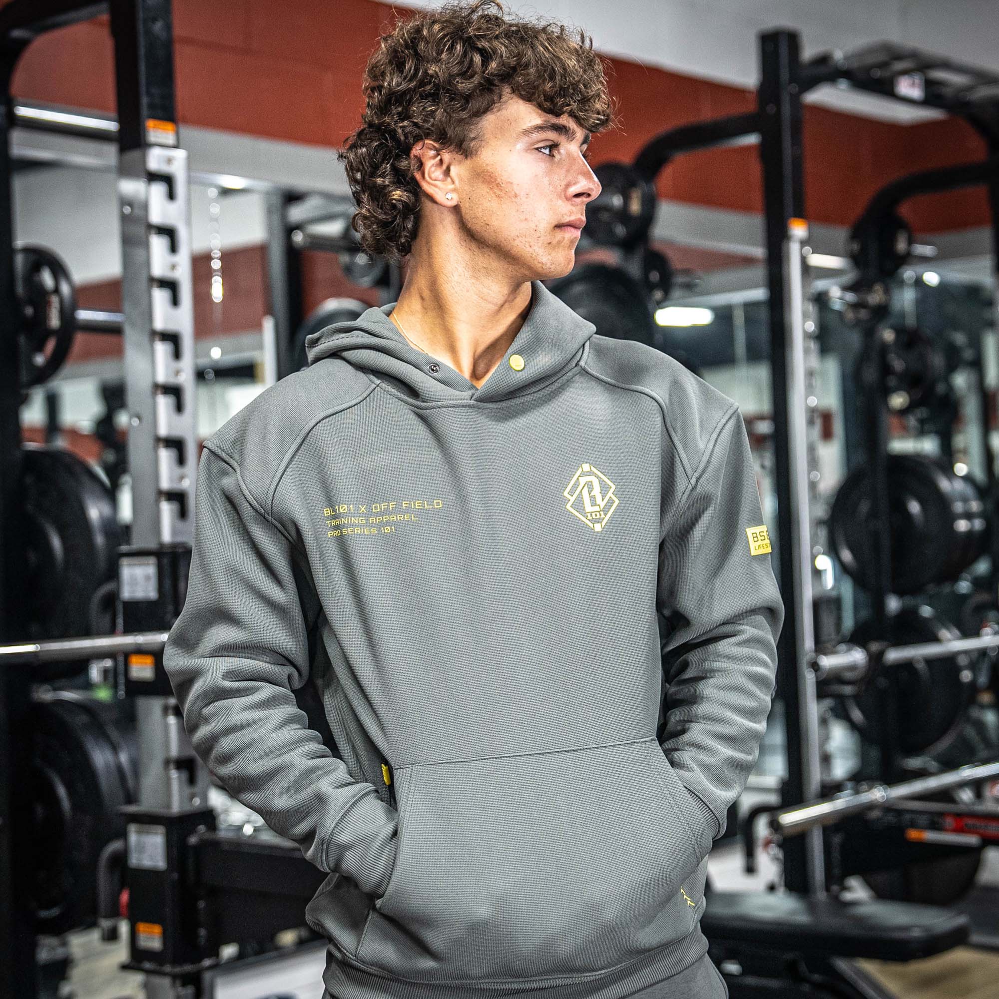 Off-Field Waffle Performance Youth Hoodie - Gray/Yellow - Baseball