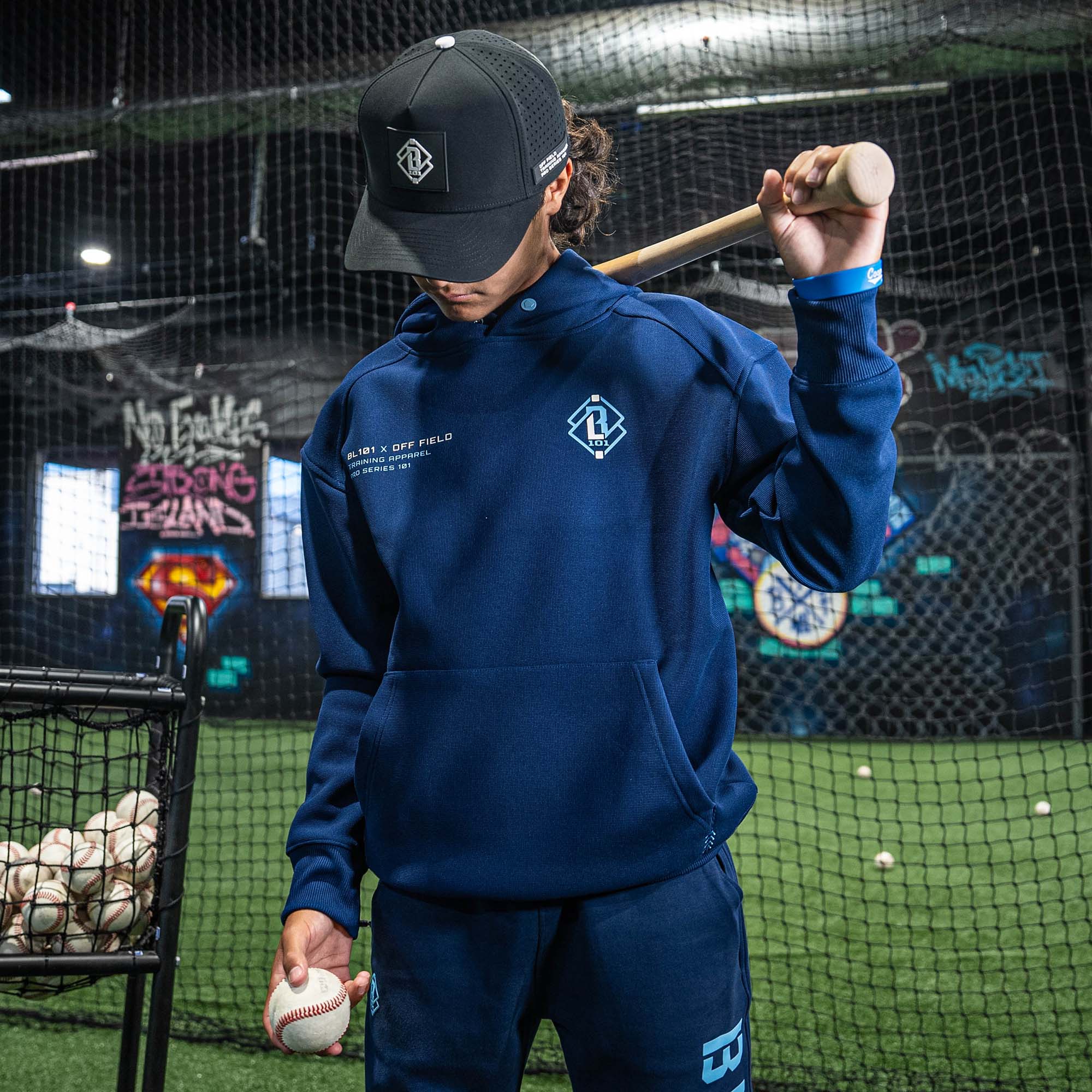 ウェア ballaholic Pullover setup F'SQUAD Off-Field Waffle Performance Youth Hoodie - Navy/Light Blue