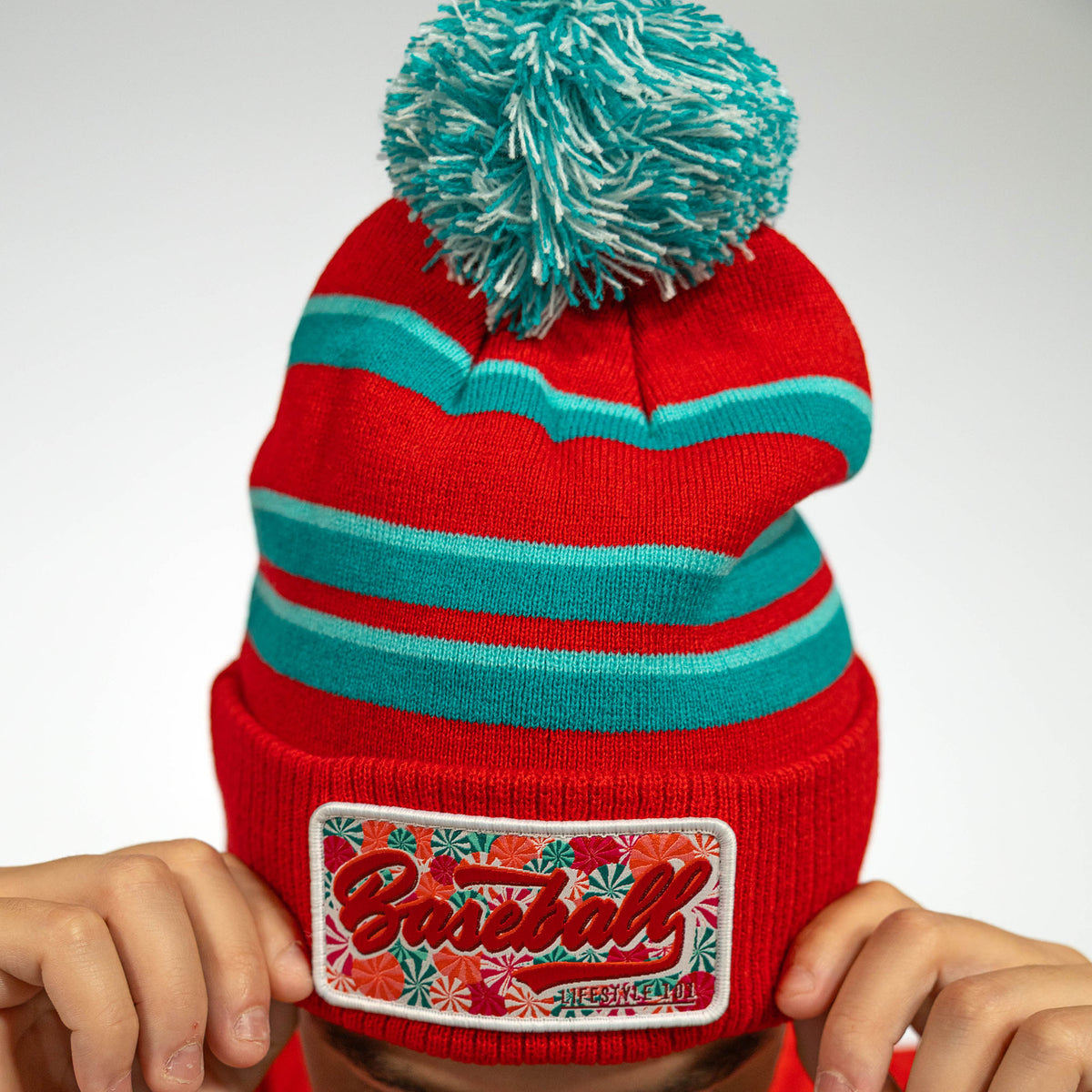 Red beanie with "Peppermint Beanie" design