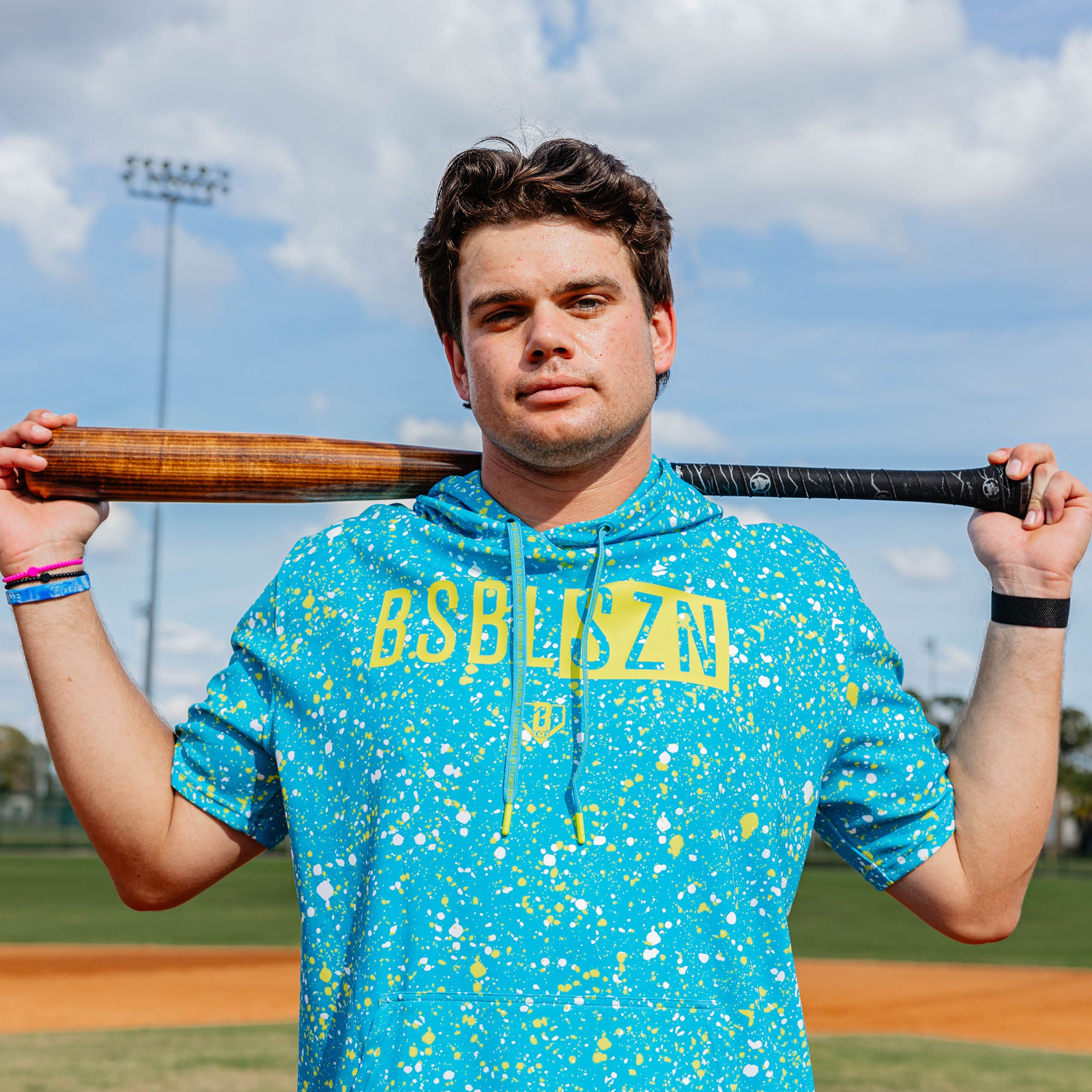 BSBL-SZN Short Sleeve Hoodie V3 - Splatter Highlighter - Baseball