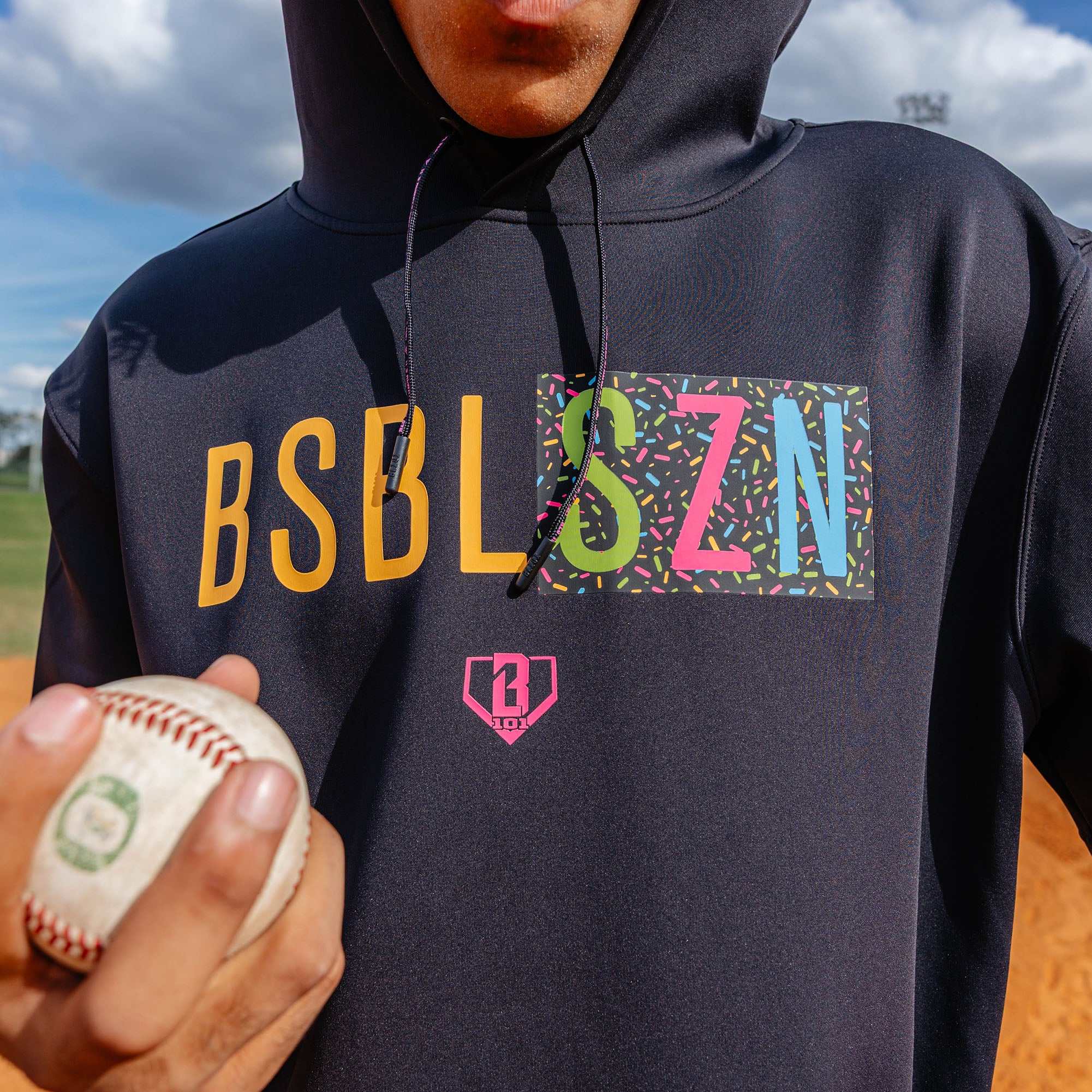 BSBL-SZN Short Sleeve Hoodie V3 - Black/Midnight Sundae - Baseball