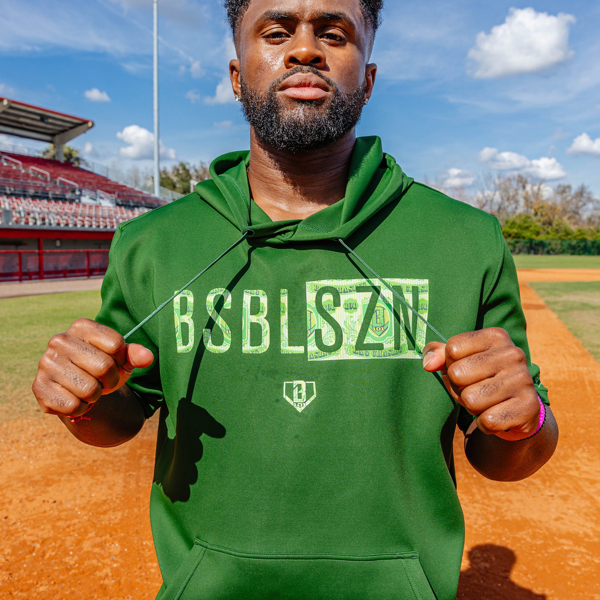 BSBL-SZN Short Sleeve Hoodie V3 - Dark Green/Bag Chaser