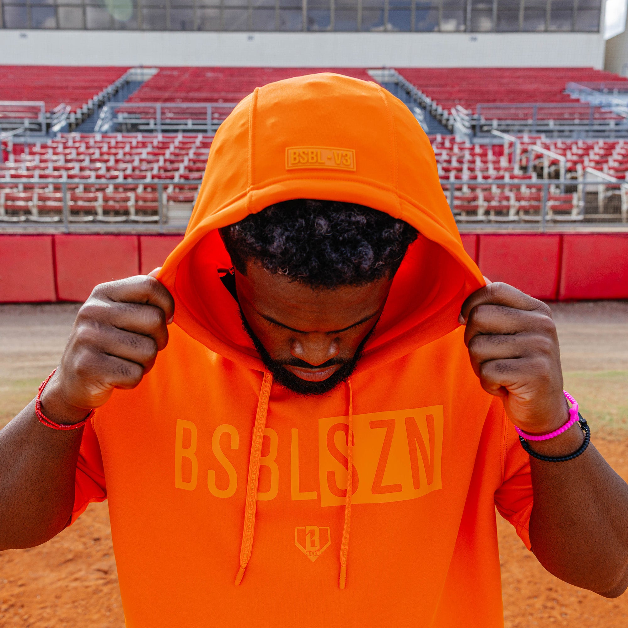 BSBL-SZN Short Sleeve Hoodie V3 - Orange - Baseball Lifestyle 101