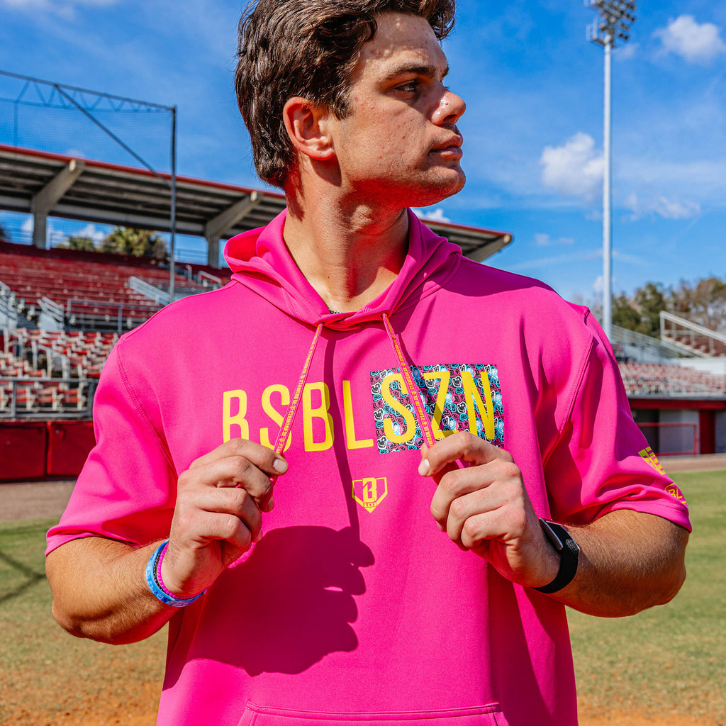 BSBL-SZN Short Sleeve Hoodie V3 - Pink/Smiley Slugger