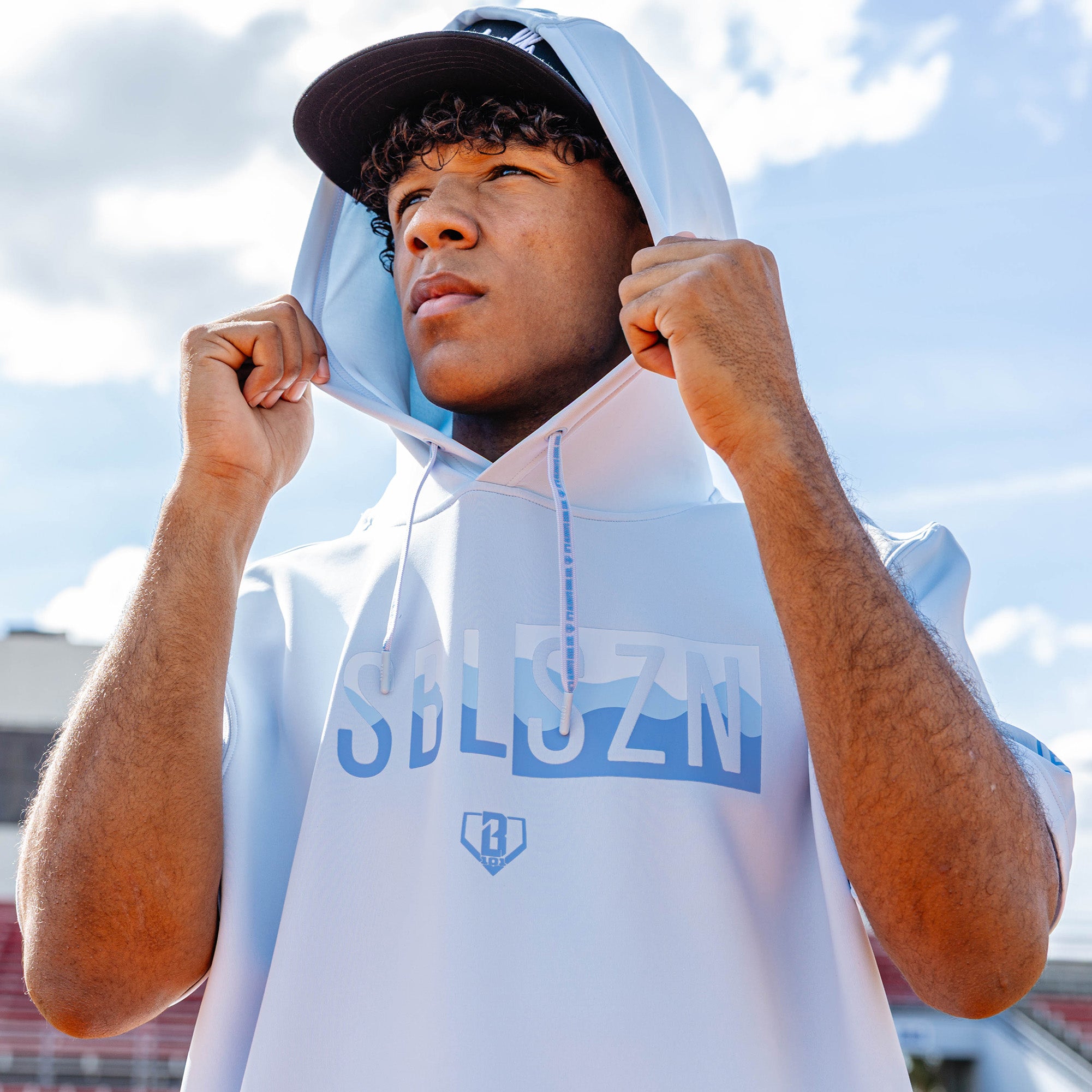 パーカー baybee short sleeve hoodie BSBL-SZN Youth Short Sleeve Hoodie V3 - Powder Blue/Wavy