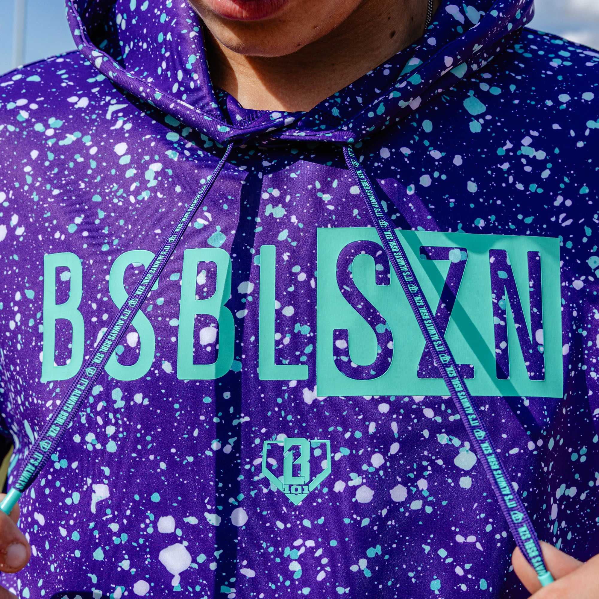 BSBL-SZN Short Sleeve Hoodie V3 - Splatter Purple/Teal - Baseball