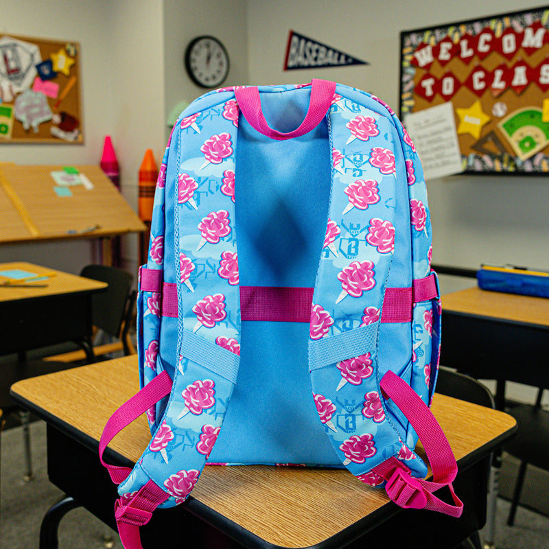 Multi-Color backpack with "Cotton Candy Rotation" design — back view