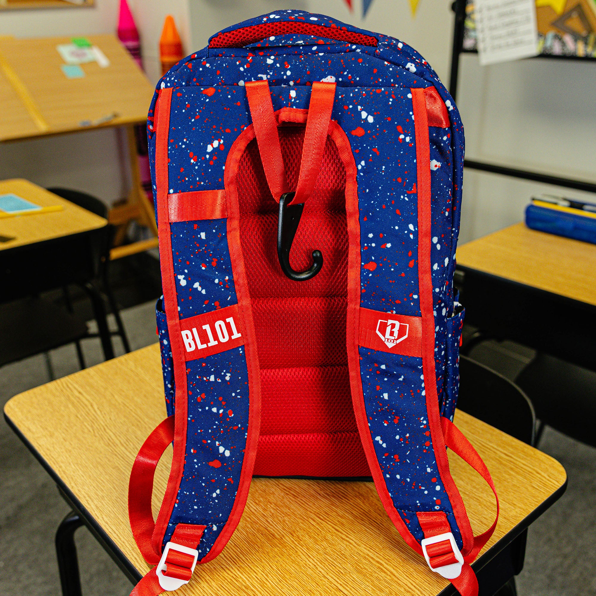 Blue Splatter SZN 2 backpack — back view