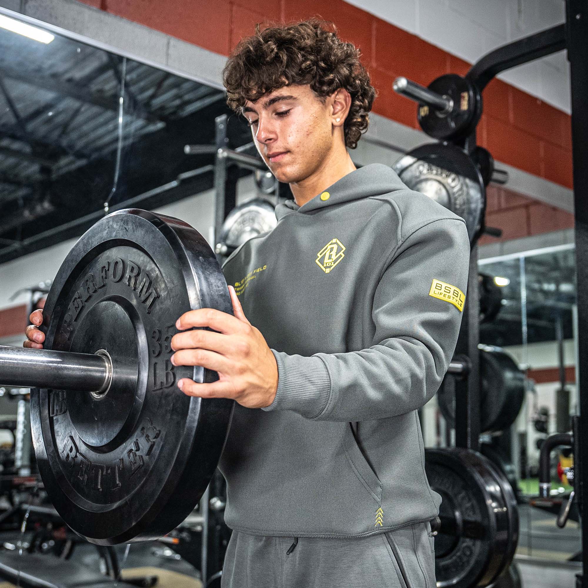 Off-Field Waffle Performance Youth Hoodie - Gray/Yellow - Baseball