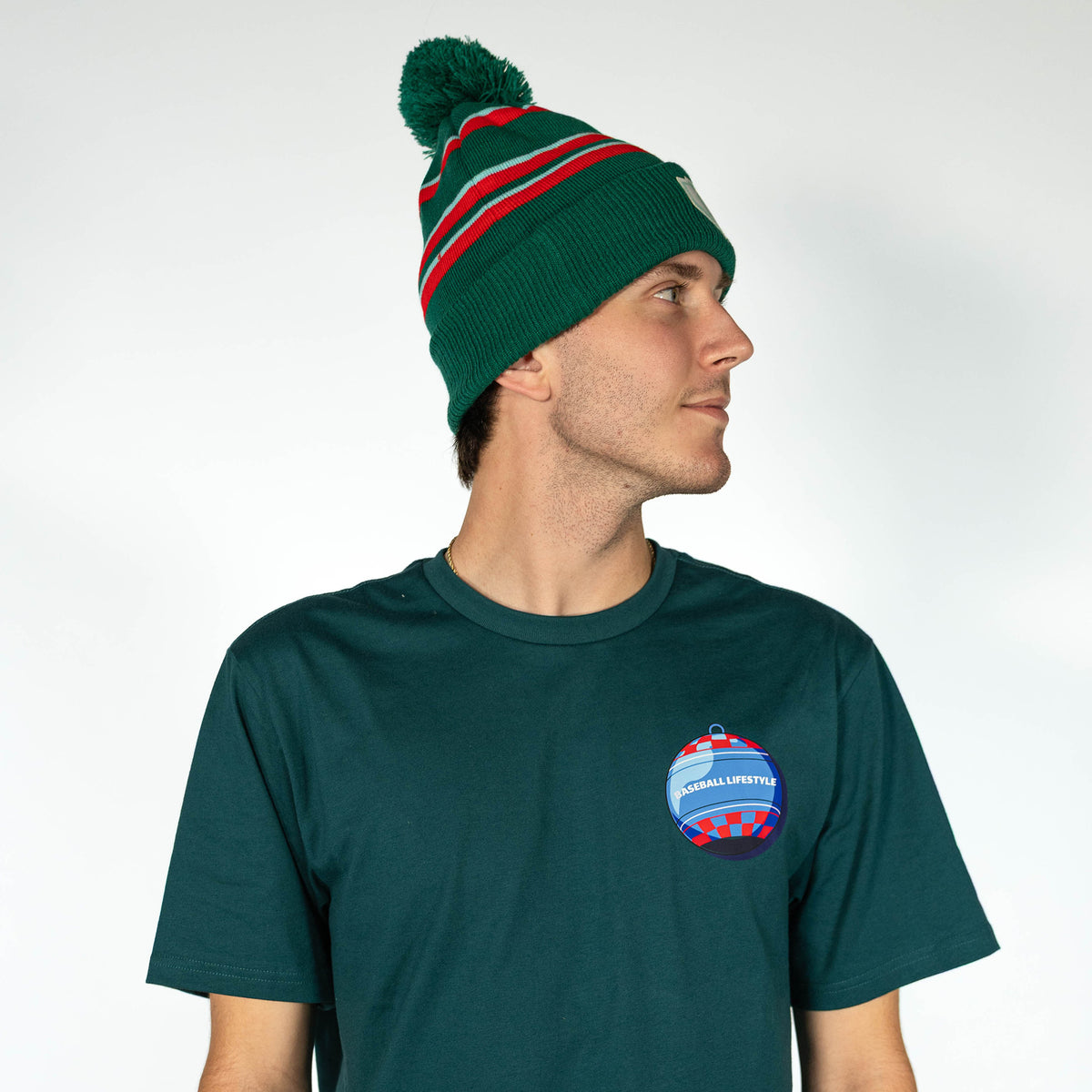 Green beanie with "Stitched For The SZN Beanie" design