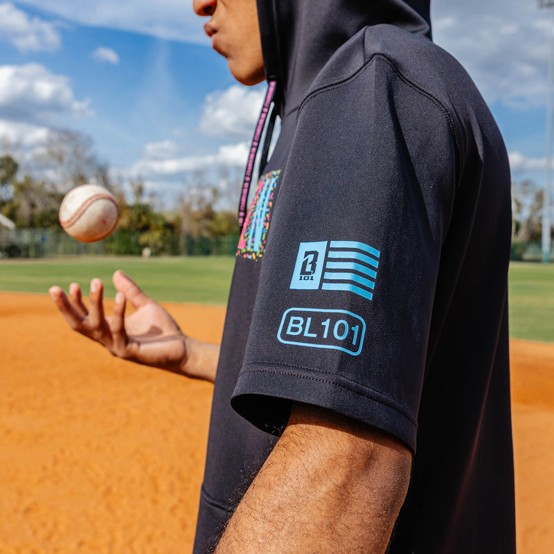 BSBL-SZN Youth Short Sleeve Hoodie V3 - Black/Midnight Sundae