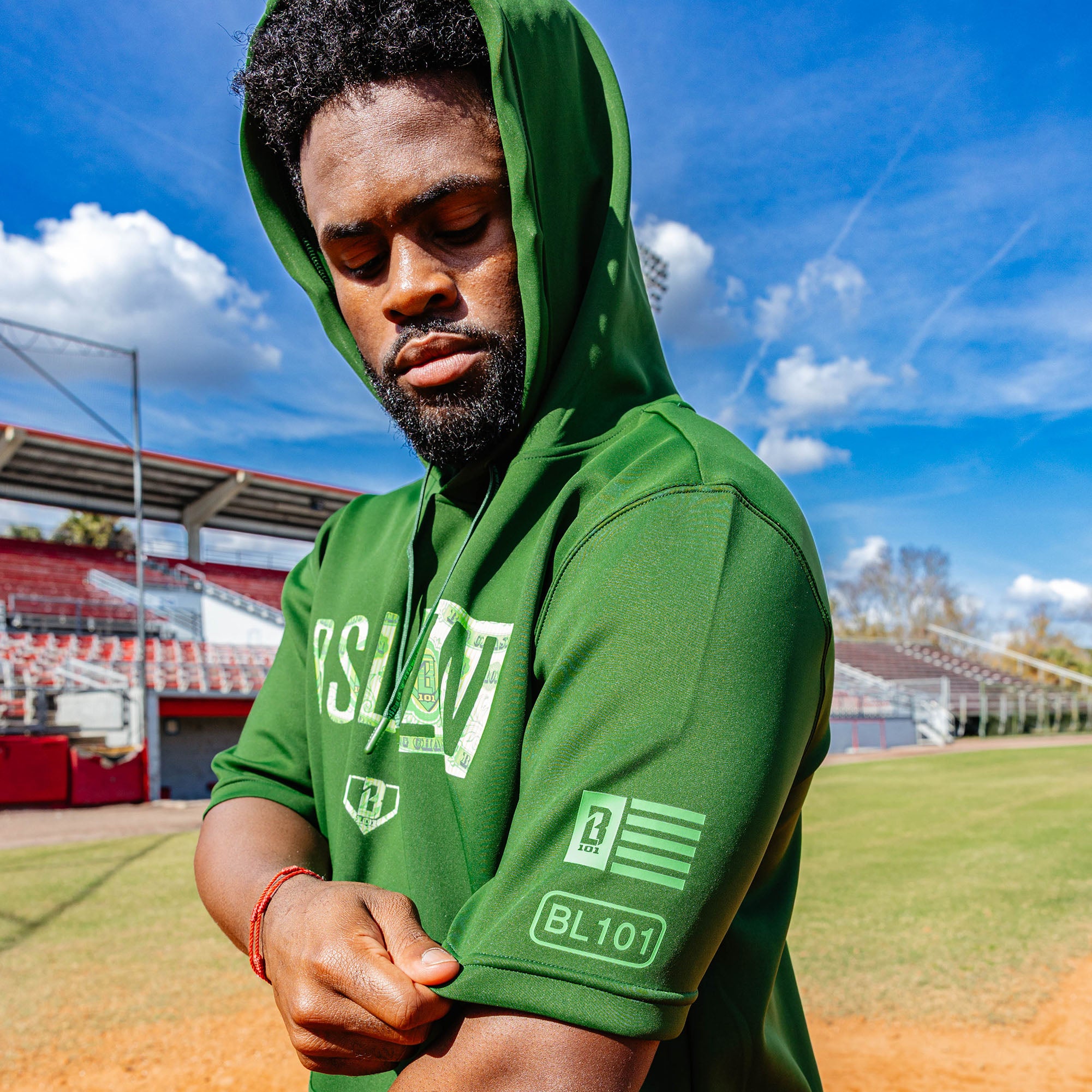 BSBL-SZN Short Sleeve Hoodie V3 - Dark Green/Bag Chaser - Baseball