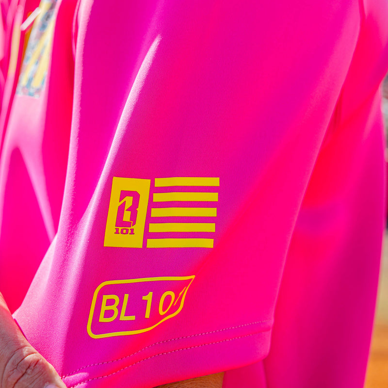 BSBL-SZN Youth Short Sleeve Hoodie V3 - Pink/Smiley Slugger