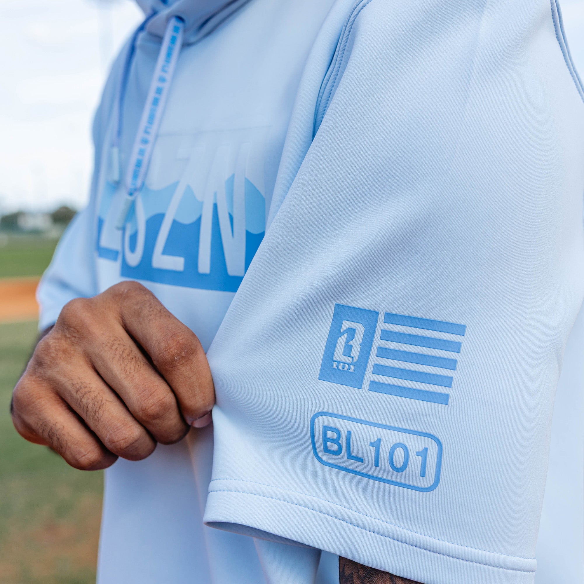 BSBL-SZN Youth Short Sleeve Hoodie V3 - Powder Blue/Wavy