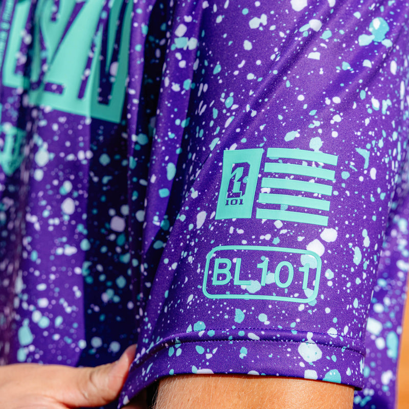 BSBL-SZN Youth Short Sleeve Hoodie V3 - Splatter Purple/Teal