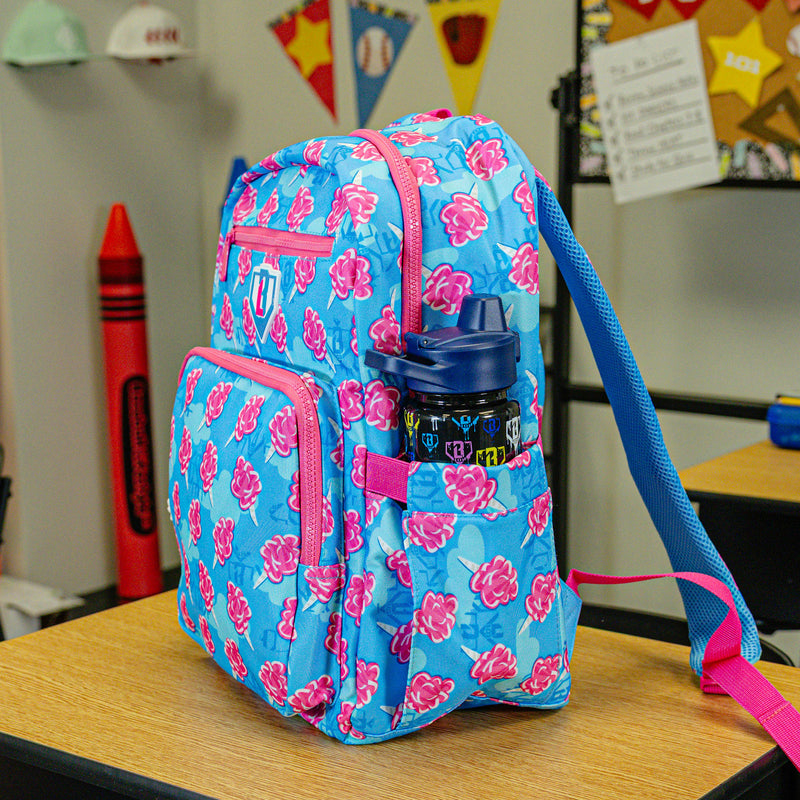 Multi-Color backpack with "Cotton Candy Rotation" design — back view