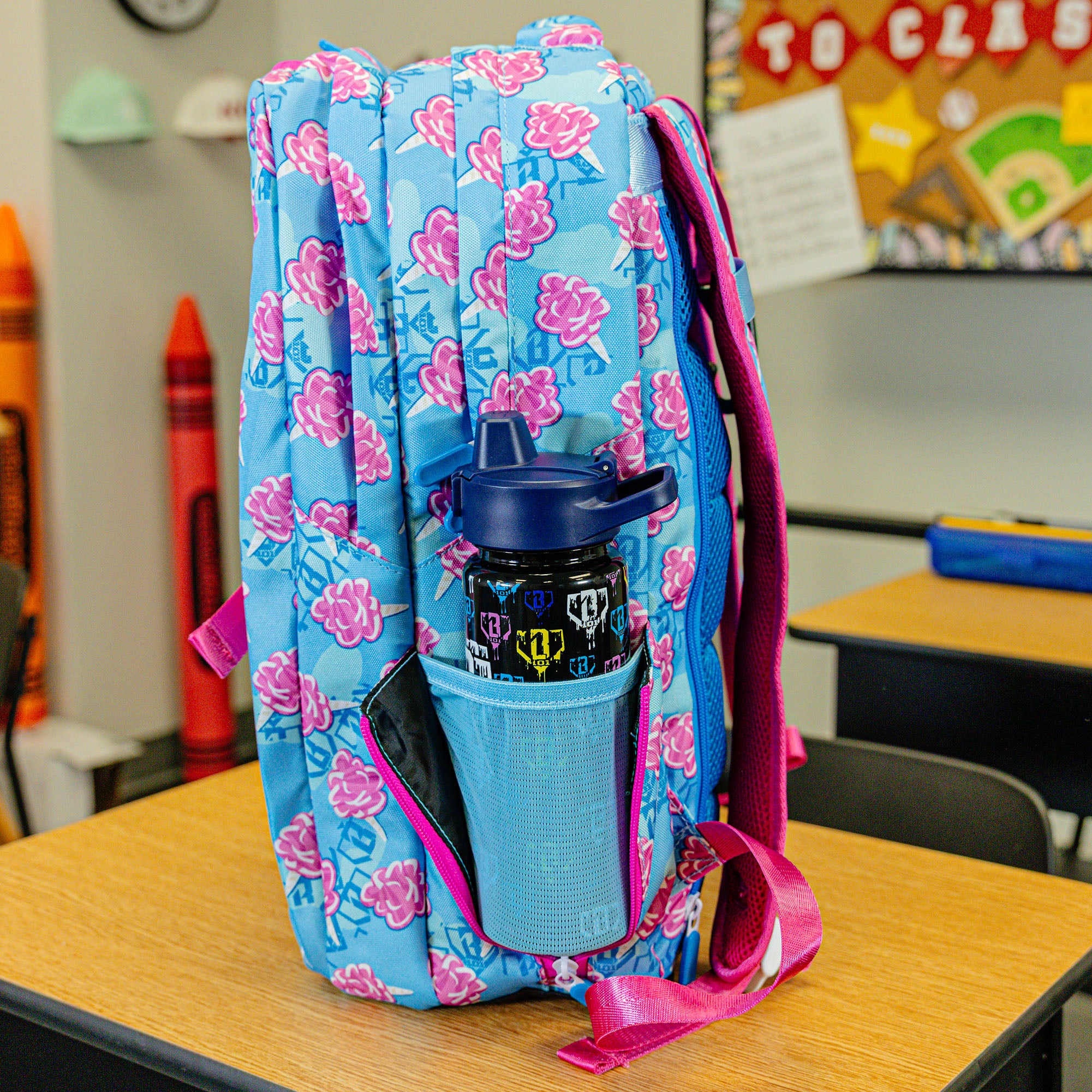 Multi-Color backpack with "Cotton Candy SZN 2" design — back view