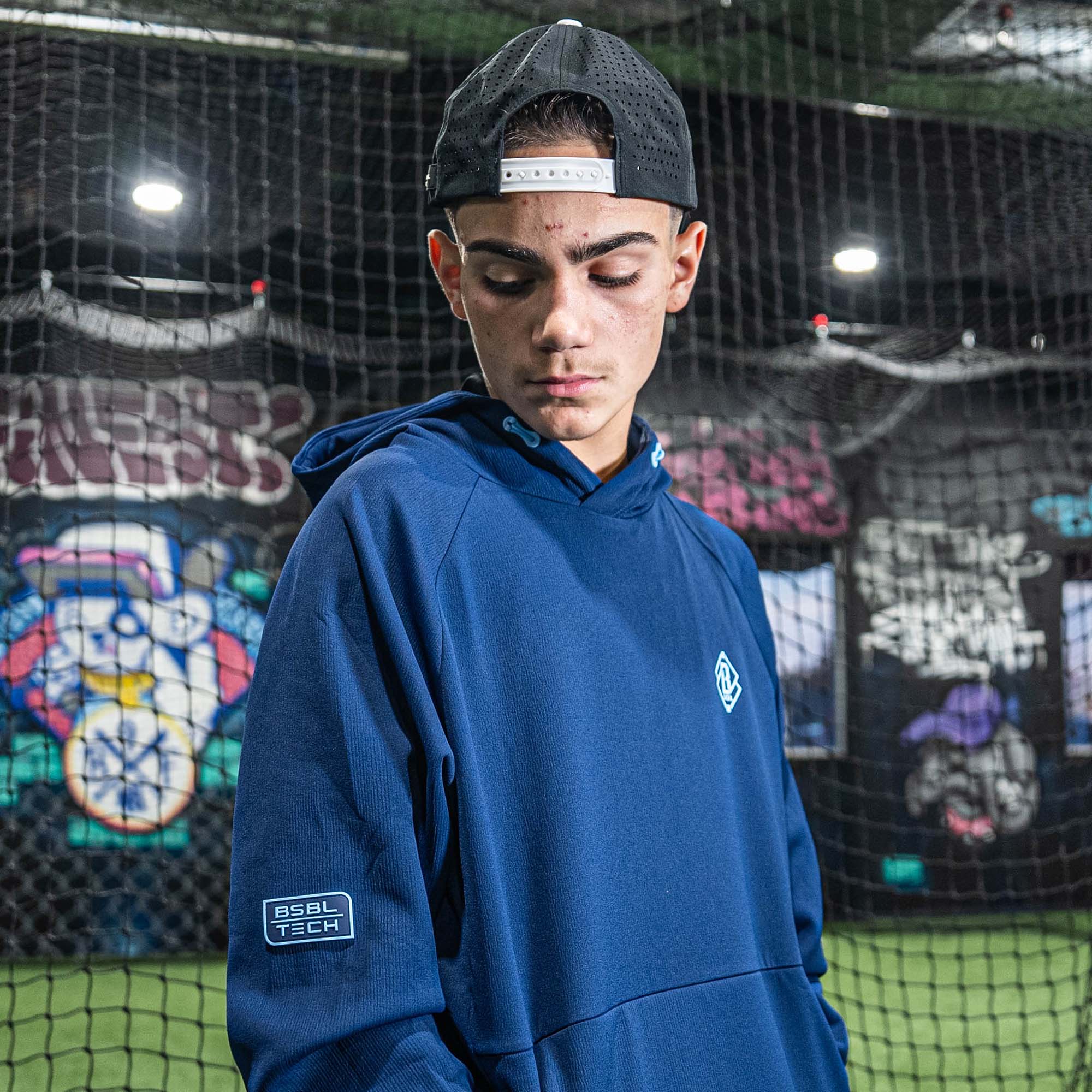 Diamond Tech Side Vented Hoodie - Navy/Light Blue - Baseball