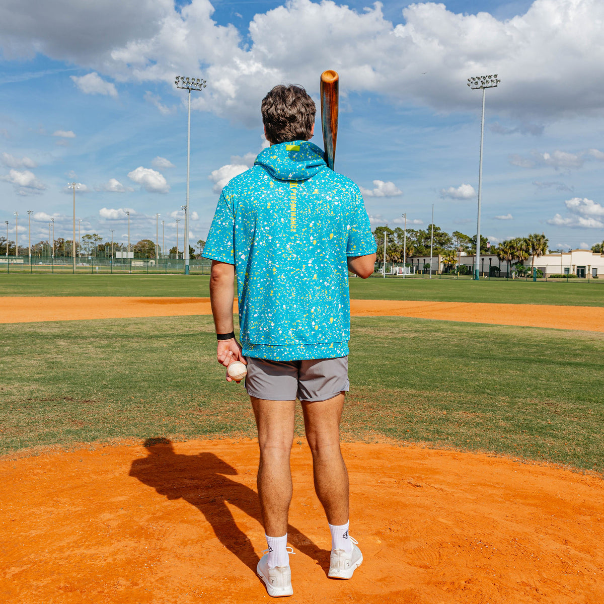 BSBLSZN Youth Short Sleeve Hoodie V3 Splatter Highlighter Baseball