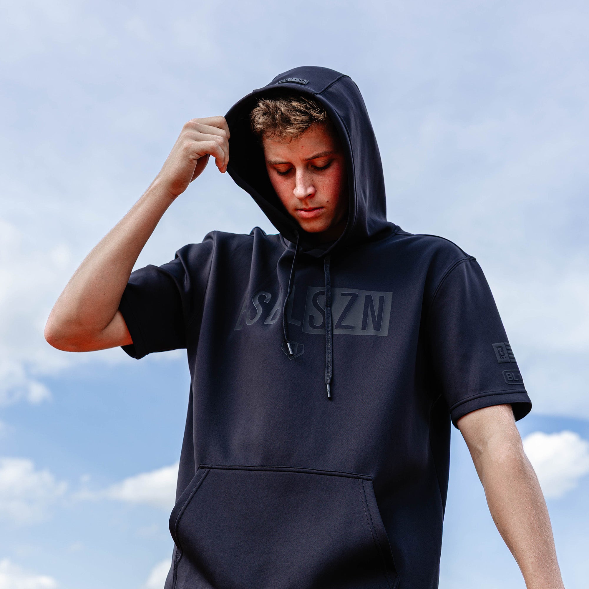 BSBL-SZN Short Sleeve Hoodie V3 - Blackout - Baseball Lifestyle 101