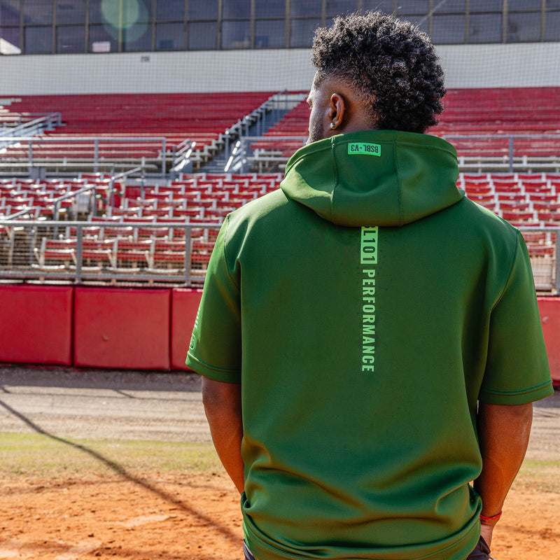 BSBL-SZN Youth Short Sleeve Hoodie V3 - Dark Green/Bag Chaser