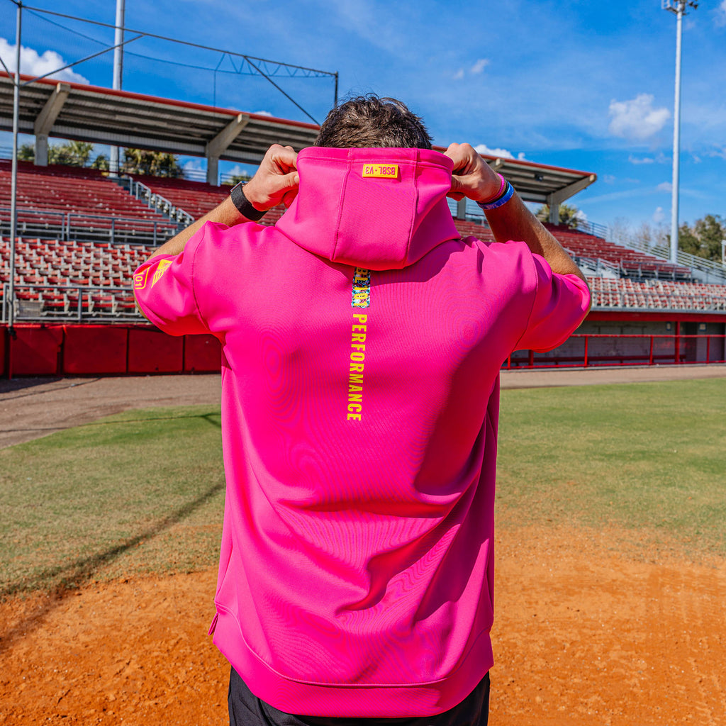 BSBL-SZN Short Sleeve Hoodie V3 - Pink/Smiley Slugger