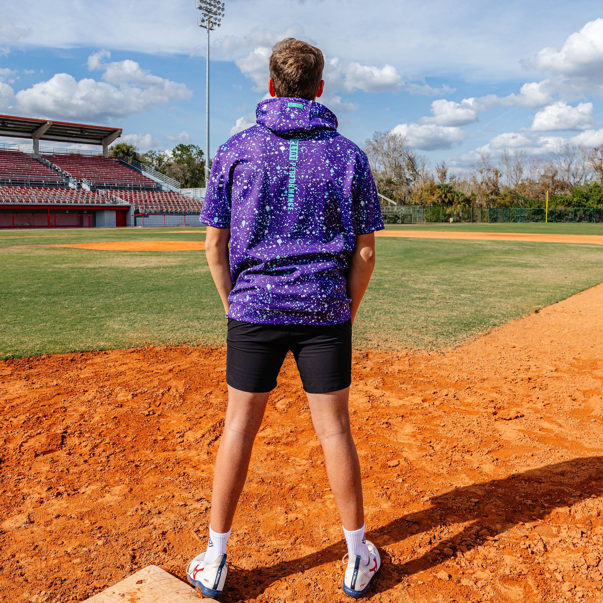 BSBL-SZN Short Sleeve Hoodie V3 - Splatter Purple/Teal - Baseball