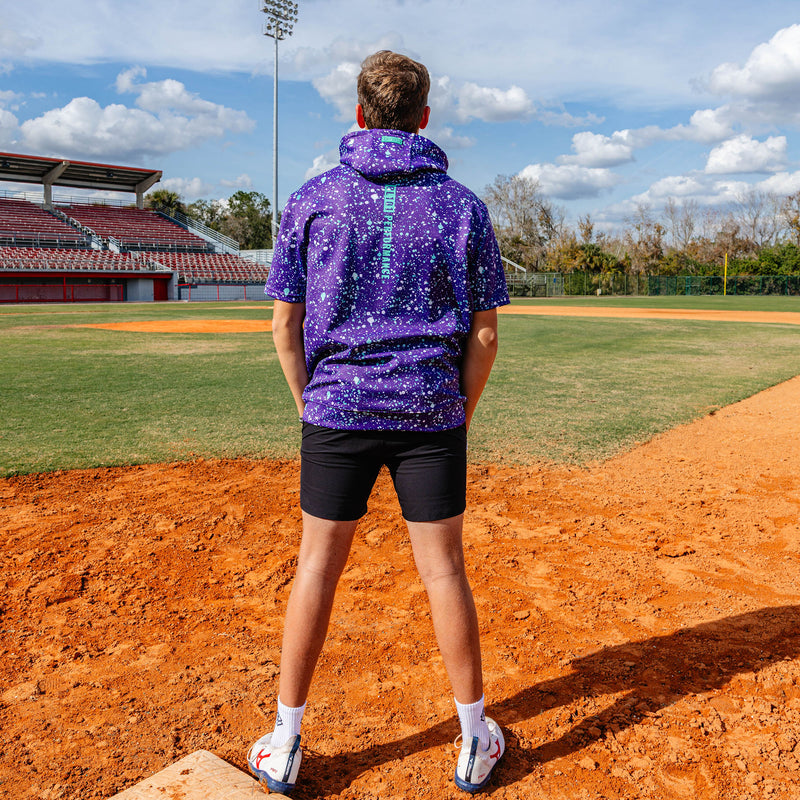BSBL-SZN Youth Short Sleeve Hoodie V3 - Splatter Purple/Teal