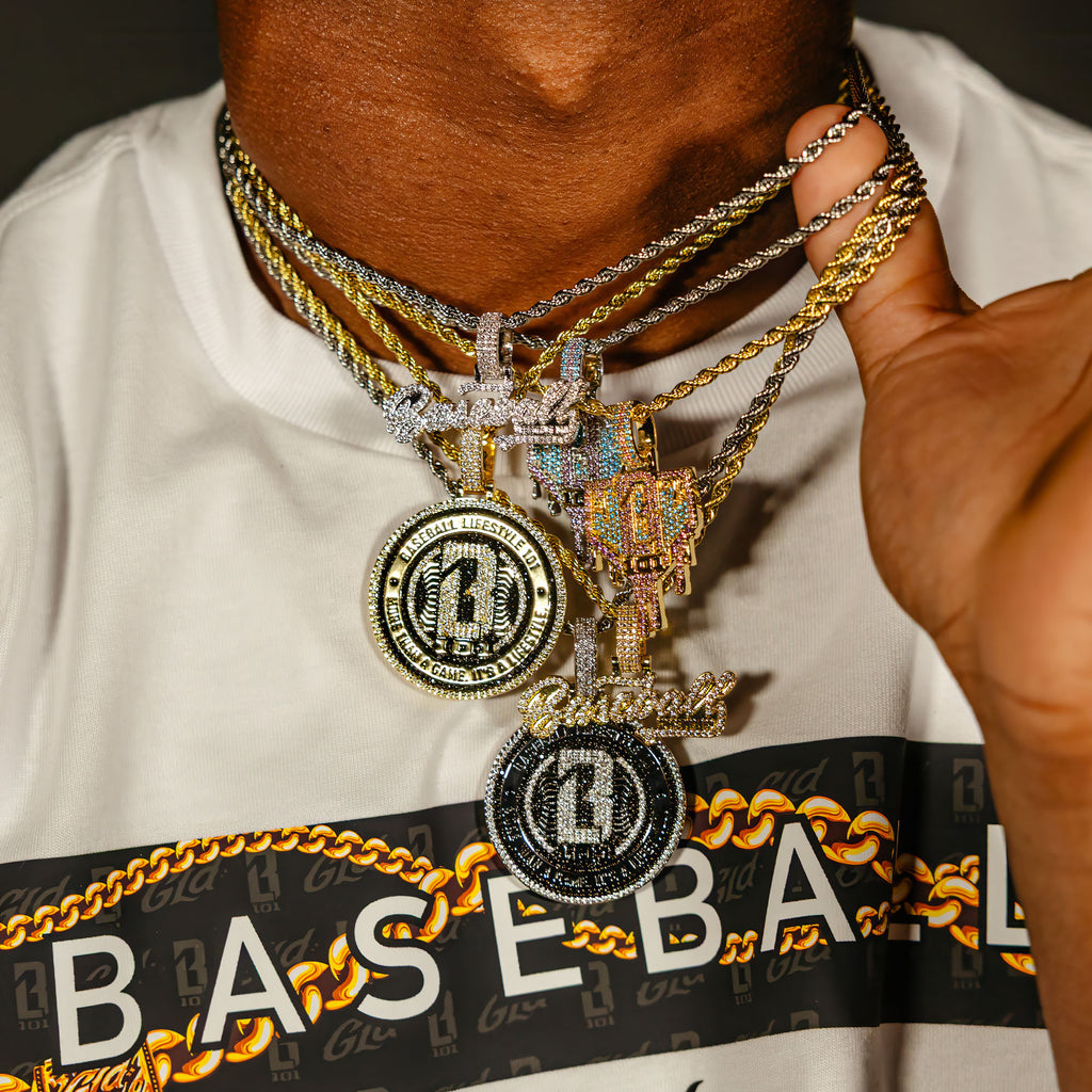 Model wearing Yellow Gold BL101 Drip Plate necklace